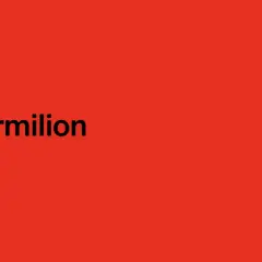 A vibrant background displays the word "Vermilion" in bold black text, with the hex code #E73121 below it. This color evokes the fiery shades of vermilion.