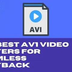 Icon of an AVI file with a play button, next to text "THE BEST AVI VIDEO PLAYERS FOR SEAMLESS PLAYBACK".