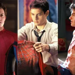 Trois acteurs de Spiderman : Tom Holland, Tobey Maguire et Andrew Garfield, montrant leurs costumes ou leurs blessures.