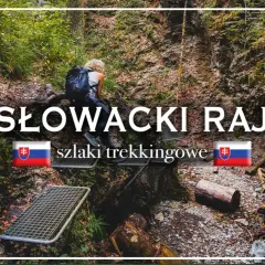 Turystka pokonuje trudny szlak w Słowackim Raju, używając drabin i klamer.