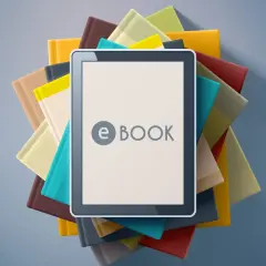 Une tablette affiche "e BOOK" au milieu d'une pile de livres colorés. C'est quoi un ebook ? Une nouvelle façon de lire !