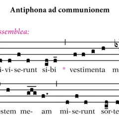 Antyfona "Di-vi-se-runt si-bi vestimenta me-a" z nutami. Tekst dla scholi i zgromadzenia.