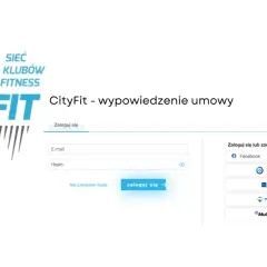 Logo CityFit i formularz logowania z opcjami Facebook, Google, PZU Sport, Fit Profit, Medicover Sport, MultiSport.