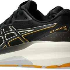 Czarne buty sportowe Asics GT-4000 z żółtymi i jasnożółtymi detalami, idealne do biegania.
