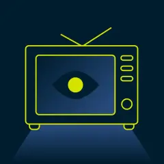 Stylizowany telewizor z okiem na ekranie. Symbolizuje objawy niespójności technologii w sci-fi, jak prowadzić rejestr wynalazków.
