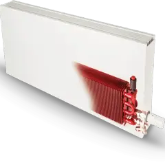 Biały grzejnik z widocznym czerwonym, aluminiowym elementem grzewczym. Jedno żeberko aluminiowe na ile m2?