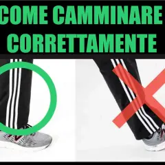Immagine mostra come fare una camminata corretta: un piede con un cerchio verde, l'altro con una croce rossa.