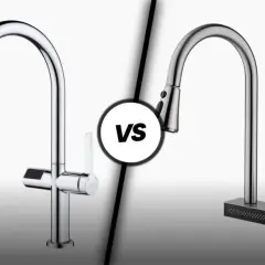 Comparing two kitchen faucets: one sleek chrome, the other a textured brushed nickel. Which finish wins?