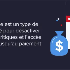 Sac d'argent et dossier avec un point d'exclamation, symbolisant les ransomwares et la nécessité de solutions de ransomware.