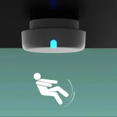 Dispositivo de techo con luz azul, detecta caídas de personas mayores.