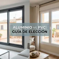 Comparativa de ventanas de aluminio o PVC. Guía para elegir la mejor opción para tu hogar, mostrando un interior moderno con vistas a un patio.