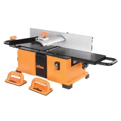 Dégauchisseuse Triton orange avec guides pour un réglage précis du bois.