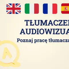 Tłumaczenia audiowizualne. Poznaj pracę tłumacza od kulis. Flagi UK, Włoch, Francji, Hiszpanii, Portugalii. Ikony tłumaczenia.