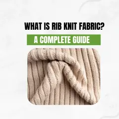 Close-up of beige rib knit fabric, showcasing its vertical ridges and textured weave. This image explains what is rib knit fabric.