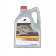 Szara butelka oleju silnikowego Toyota 0W-16 o pojemności 5L.