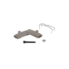 Two sintered brake pads, a bolt, and spring clips. These durable sintered brake pads offer superior stopping power.