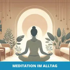 Eine Frau meditiert im Lotussitz in einem gemütlichen Raum. Dies ist die beste Meditation für den Alltag.