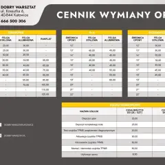 Cennik wymiany opon w Dobrym Warsztacie. Sprawdź wymiana opon cena dla aut osobowych, 4x4 i dostawczych. Dodatkowe usługi TPMS.