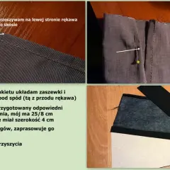 Szczegóły szycia koszul: przyszywanie mankietu, przygotowanie materiału i kartonik do zaprasowania.
