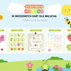 Wiosna karty pracy przedszkole: zadania z konewkami, labirynt dla pszczółki, kolorowanki i wyklejanki.