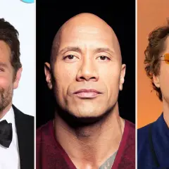 Tre kända manliga amerikanska skådespelare: Bradley Cooper, Dwayne "The Rock" Johnson och Robert Downey Jr.