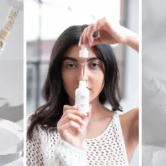 Kwas traneksamowy w serum Dermo Medica. Kobieta aplikuje produkt, który rozjaśnia skórę.