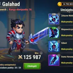 Galahad, wojownik z gry Hero Wars, w poradniku umiejętności. Jego moc to 125 987.