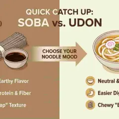 Soba (Buchweizen) mit nussigem Geschmack vs. Udon (Weizen) mit zartem Biss. Wähle deine Nudelstimmung!