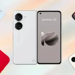 Nowe marki telefonów: biały ASUS Zenfone 10, czerwony iPhone, biały Pixel i kremowy Samsung.