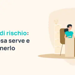 Coverzen presenta l'attestato di rischio: cos'è, a cosa serve e come ottenerlo. Illustrazione di una persona al computer.