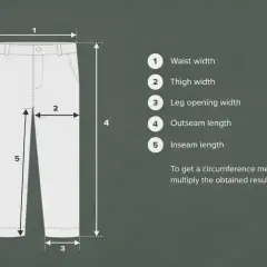 Diagram showing how to measure pants, with the crotch inseam indicated by the number 5.