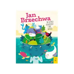 Okładka książki Jana Brzechwy "Na wyspach bergamutach i inne wiersze". Wesoła ilustracja z fantastycznymi stworzeniami i krajobrazem.