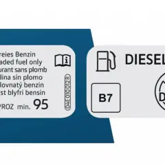 Etiquetas de combustible: las motos 125 usan gasolina sin plomo 95. También se muestra diésel B7 y biodiésel.