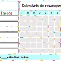 Calendario de recompensas para la economía de fichas. Muestra tareas y casillas para registrar el progreso diario y las estrellas ganadas.