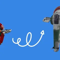 Ein MOC (My Own Creation) von Boba Fetts Schiff, Slave I, aus LEGO-Steinen. Links die kleinere Version, rechts die größere.