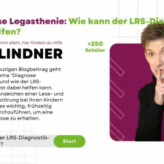 Mann mit Finger vor dem Mund, Titel "Diagnose Legasthenie: Wie kann der LRS-Diagnostik-Test helfen?".