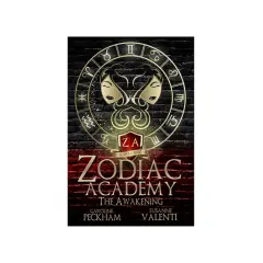 Okładka książki "Zodiac Academy po polsku". Złoty symbol bliźniąt na tle ceglanego muru.