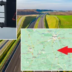 Kamera monitorująca odcinek pomiarowy prędkości S7. Na mapie zaznaczono obszar w okolicach Warszawy.