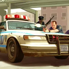Policjanci z LCPD w akcji, gotowi do strzału. Może przydałyby się im **GTA 4 kody** na nieśmiertelność?
