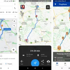 Trasa z Łukowskiej do Krowoderskiej, z zaznaczonymi stacjami ładowania, idealna dla współczesnych nomadów podróżujących elektrycznie.