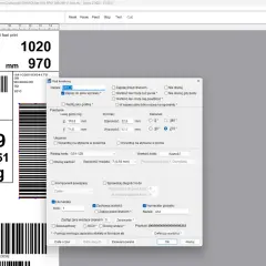 Etykieta z kodem GS1-128, zawierająca dane produktu, wagę i numer artykułu.