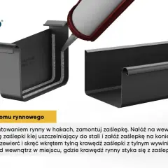 Aplikacja uszczelniacza na zaślepkę do rynny Galeco. Montaż poziomu rynnowego.