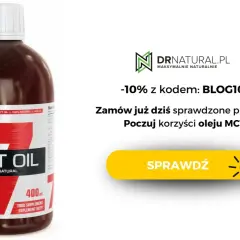 Butelka oleju MCT 100% naturalnego. Sprawdź korzyści oleju MCT, unikając potencjalnych skutków ubocznych. Zniżka -10% z kodem BLOG10.