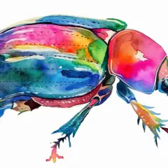 Un escarabajo vibrante y colorido, una obra de arte con dibujos creativos que explotan en un arcoíris de acuarela.