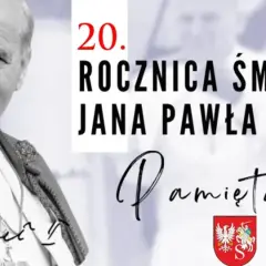 Portret Jana Pawła II z podpisem "Pamiętamy!" i tekstem "20. Rocznica śmierci Jana Pawła II".