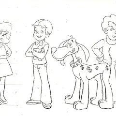 A Richie Rich drawing shows the boy, his girlfriend Gloria, and his dog Dollar, with another boy.