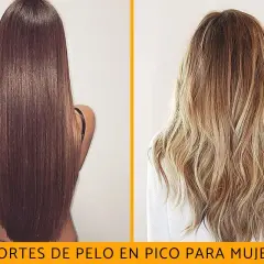 Dos estilos de cabello, uno liso y oscuro, otro rubio y ondulado, ambos con un corte pico que realza la forma.