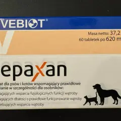 Opakowanie preparatu Hepaxan dla psów i kotów, wspierające wątrobę. 60 tabletek.