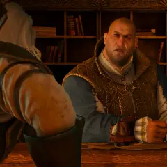 Geralt rozmawia z kupcem o skarb sigiego reuvena.