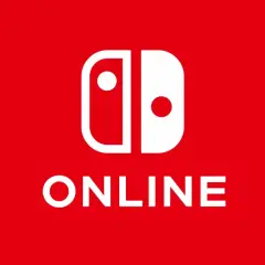 Białe logo Nintendo Switch Online na czerwonym tle. Ikona symbolizuje dwa Joy-Cony, a pod nią napis "ONLINE".